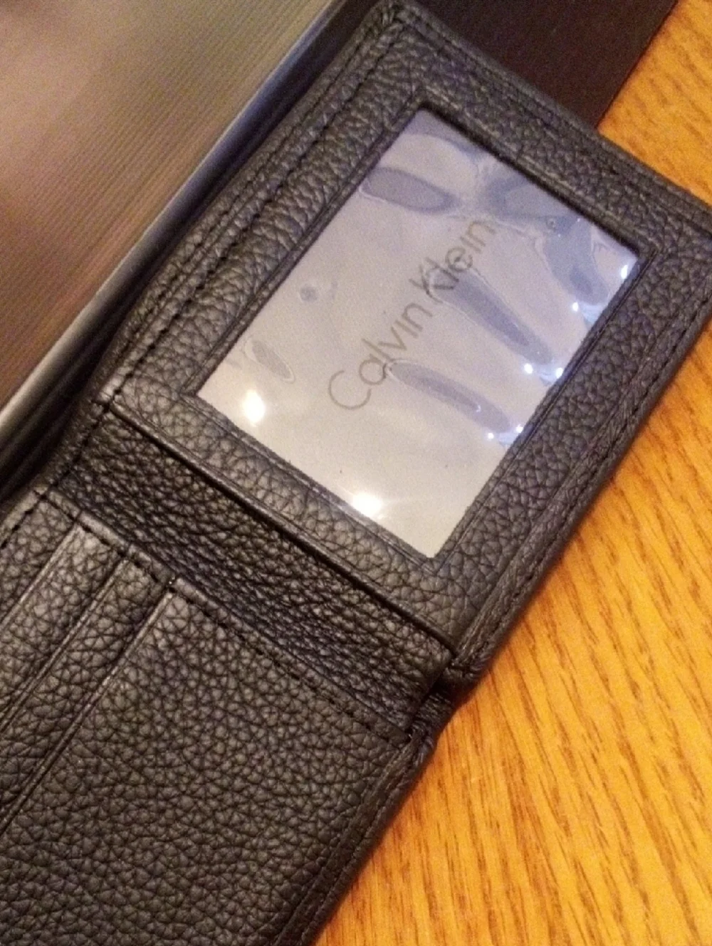 Calvin Klein Black Pebbled Leather Bi-Fold Card Holder